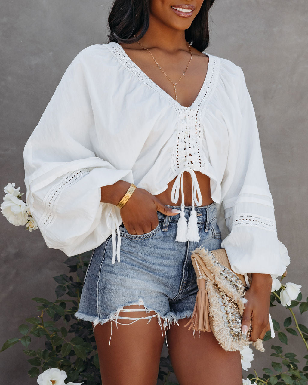 Rowan Cotton Adjustable Billowed Crop Top - FINAL SALE