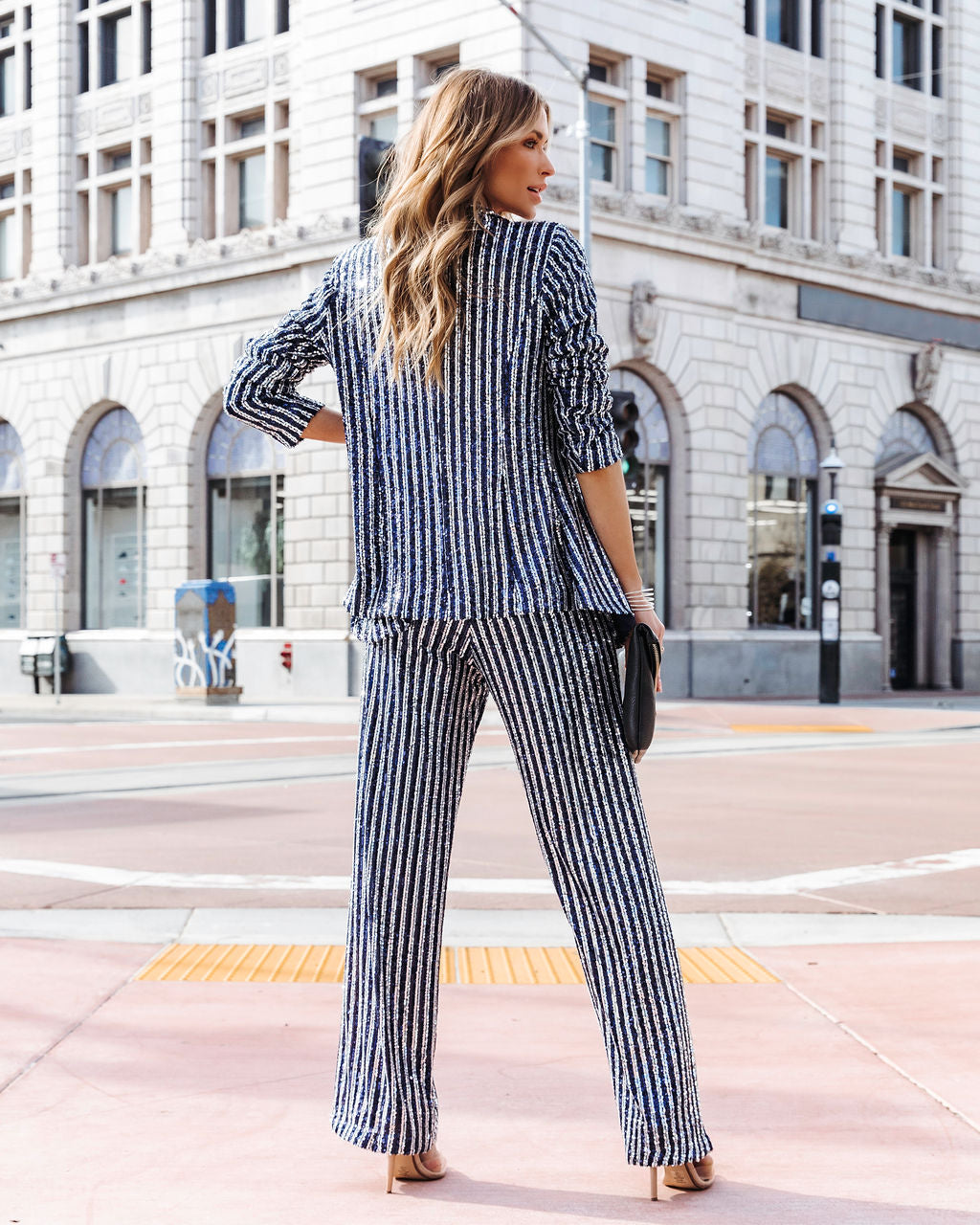 Can't Relate Sequin Stripe Blazer - Navy