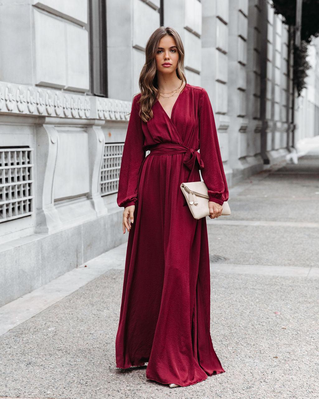 Belinda Satin Side Slit Maxi Dress - Burgundy