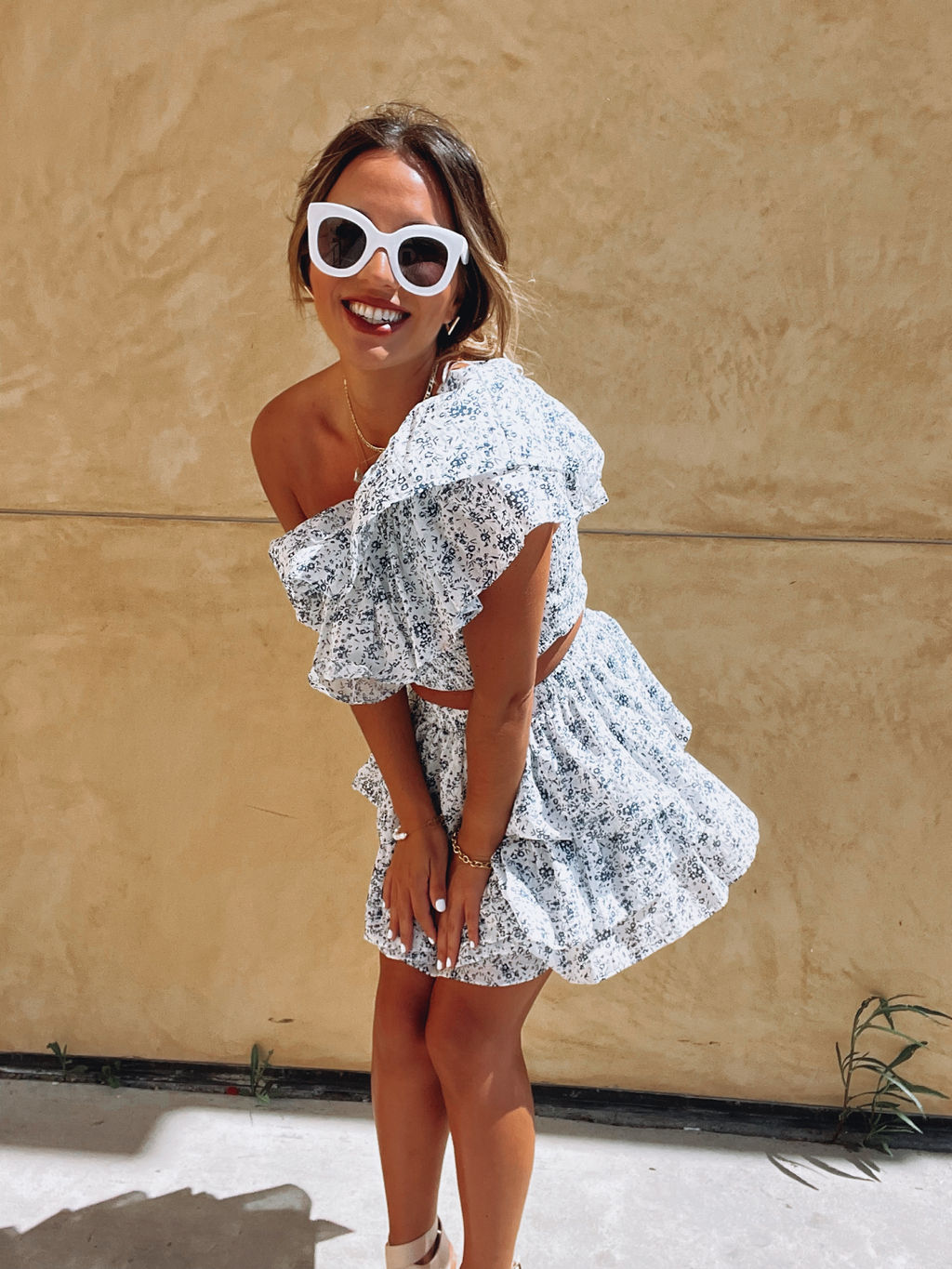 Natalia One Shoulder Cotton Floral Smocked Crop Top - FINAL SALE