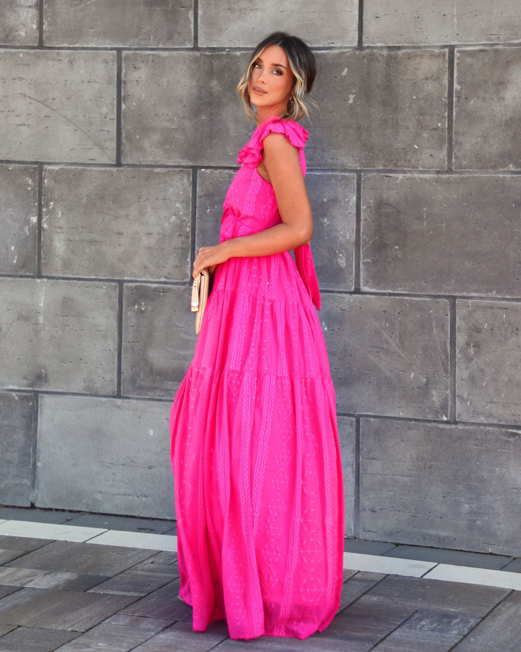 Debbie Embroidered Ruffle Maxi Dress - Fuchsia