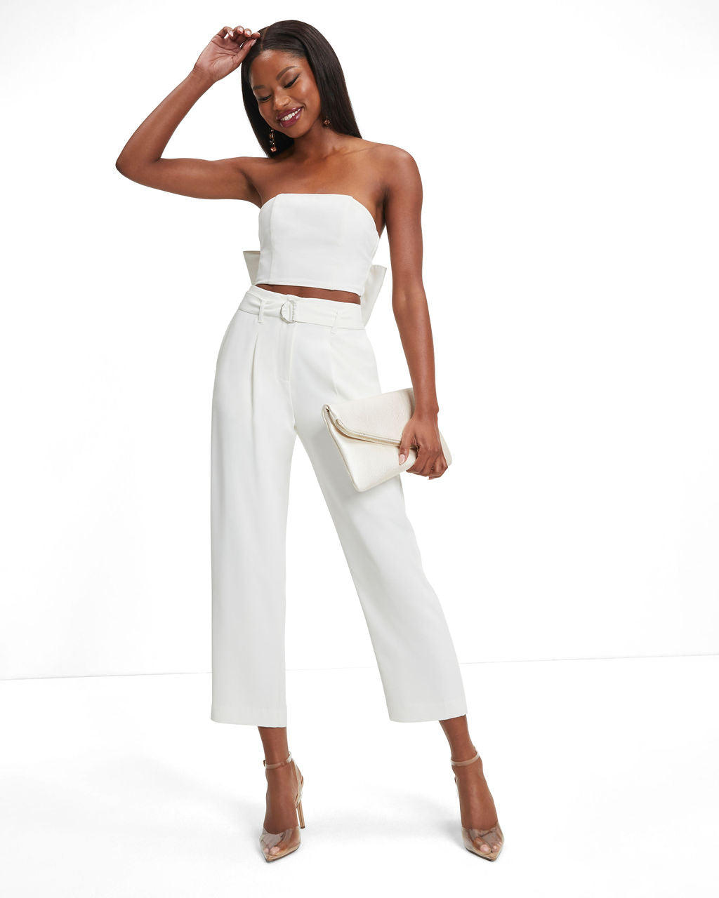 Put A Bow On It Strapless Crop Top - White