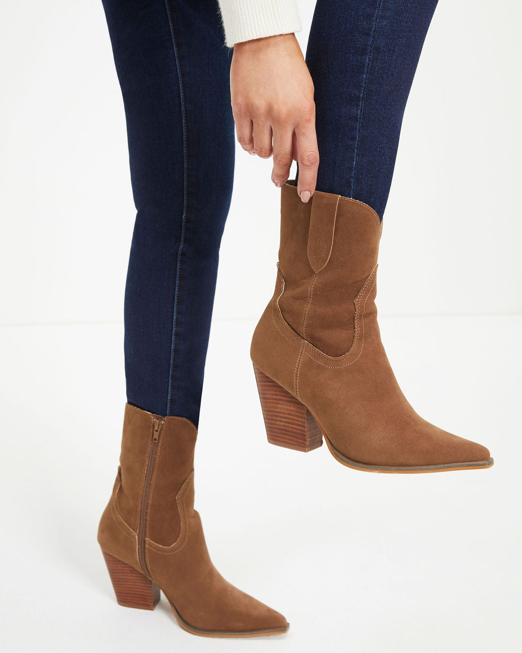 Clare Faux Suede Heeled Western Boot - Coffee