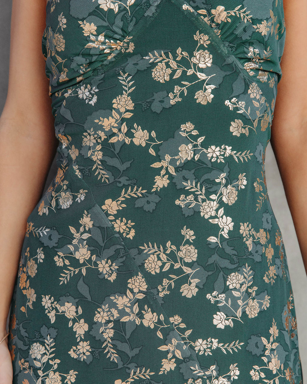 Earned It Floral Metallic Slit Maxi Dress - Green