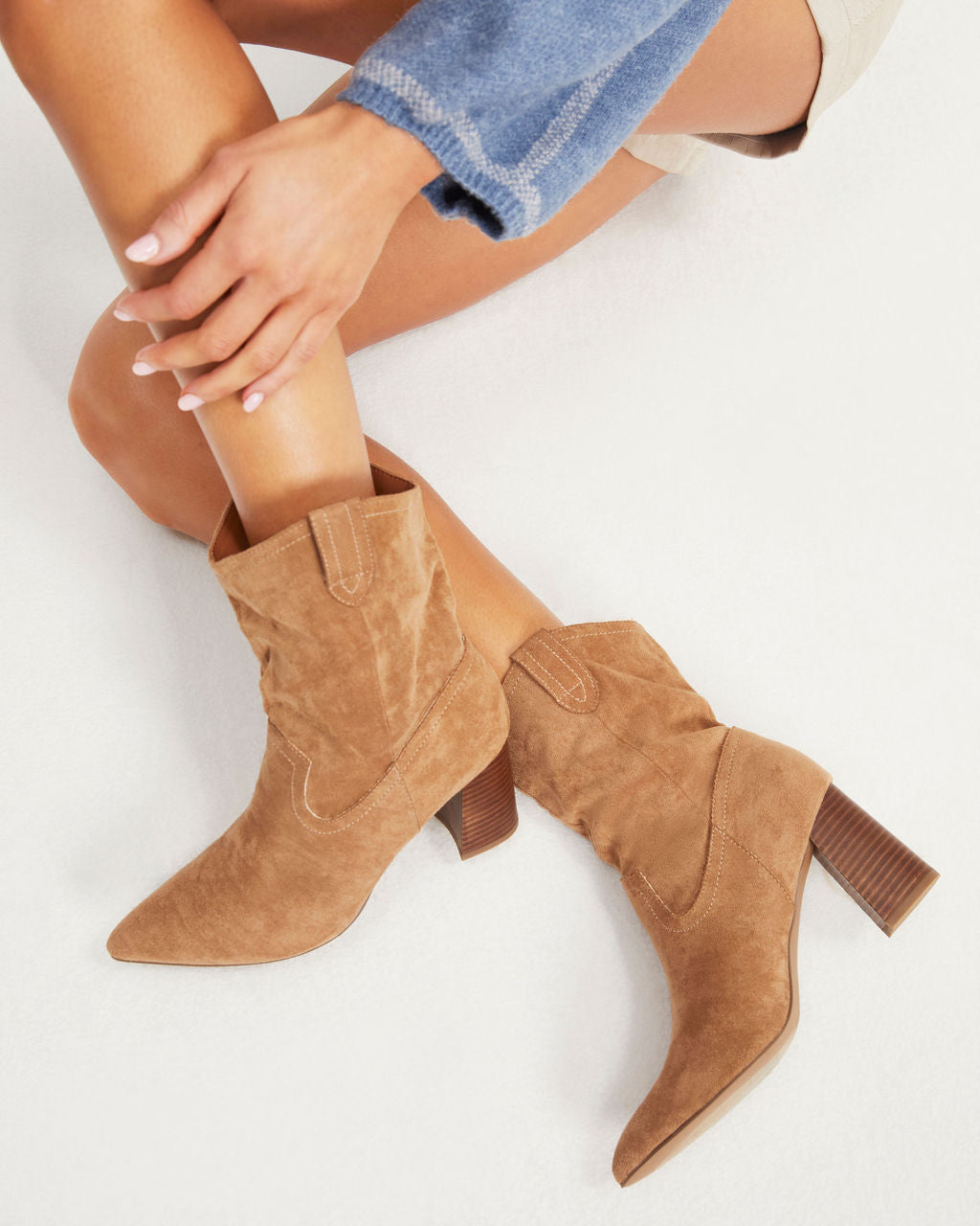 Dev Faux Suede Heeled Bootie - Tan