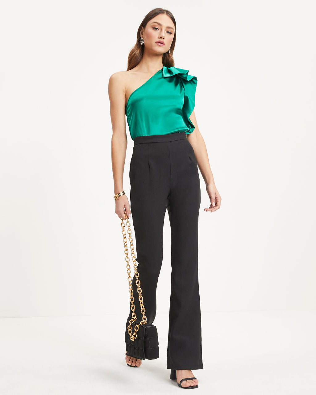 Malani Satin One Shoulder Top - Green