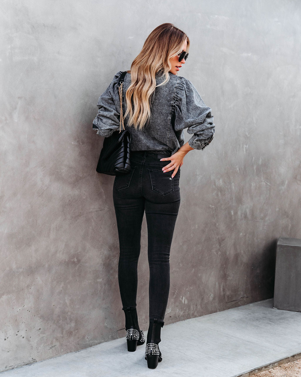 Express Yourself Cotton Mineral Wash Button Down Top - Black Wash