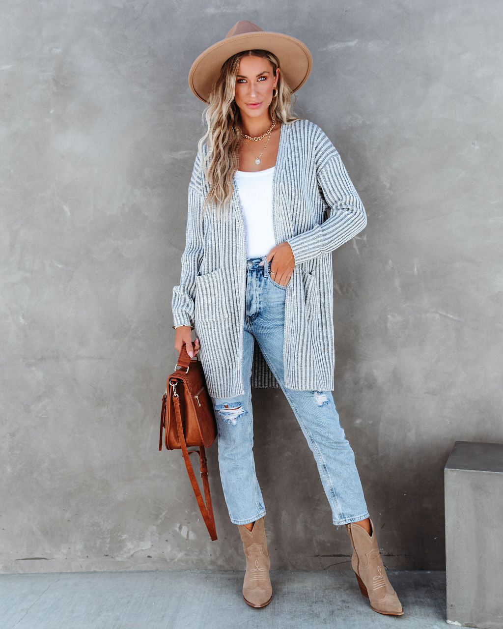 Riley Chunky Ribbed Knit Cardigan - Heather Grey