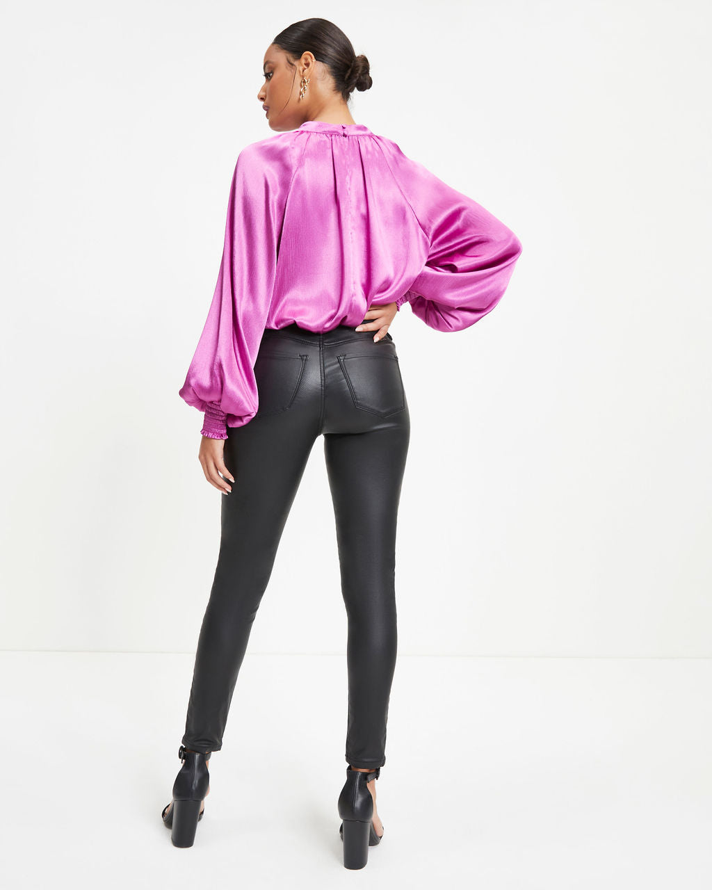 Jaylene Satin Long Sleeve Top - Magenta