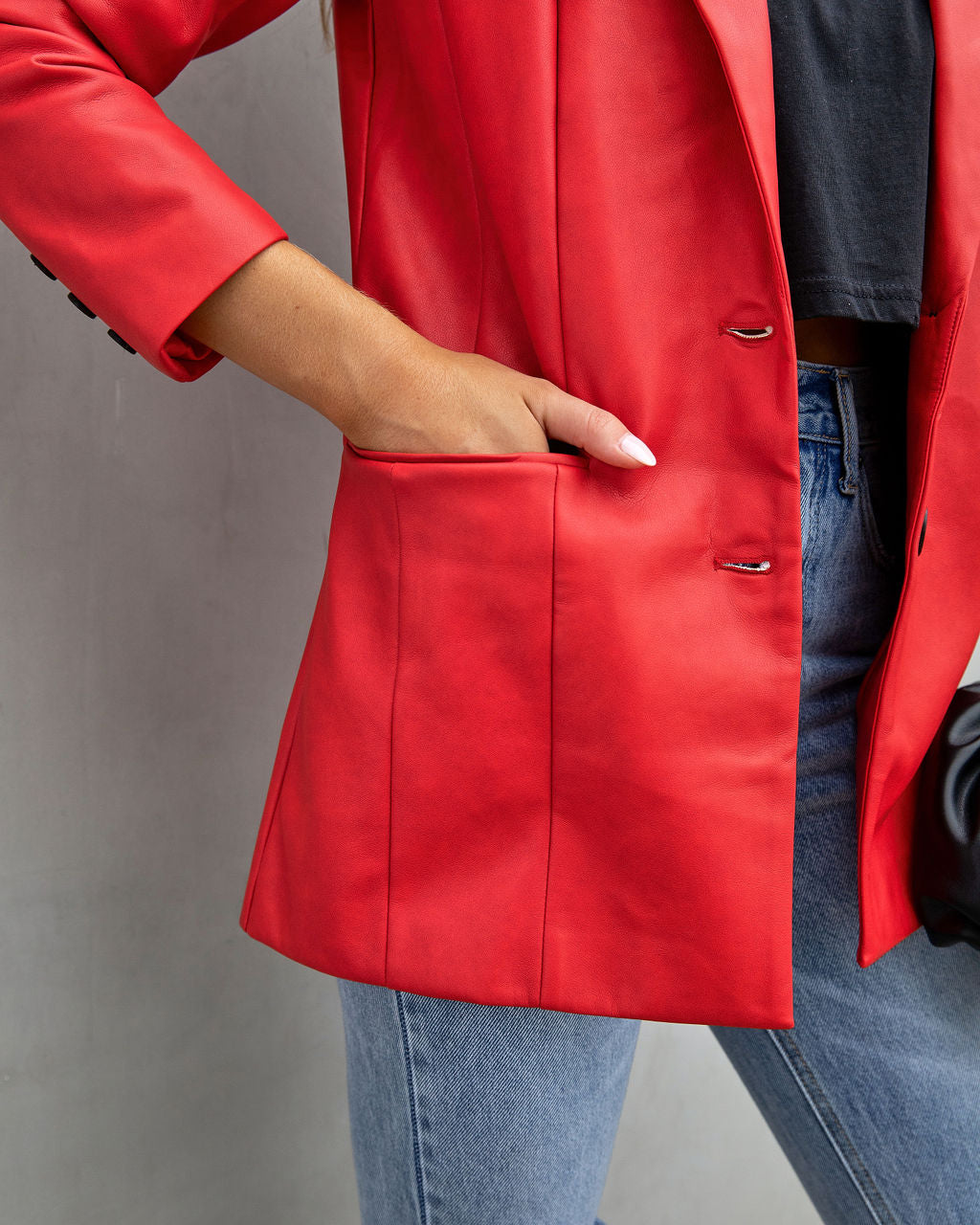 Fashion Affairs Faux Leather Blazer - Cherry - FINAL SALE