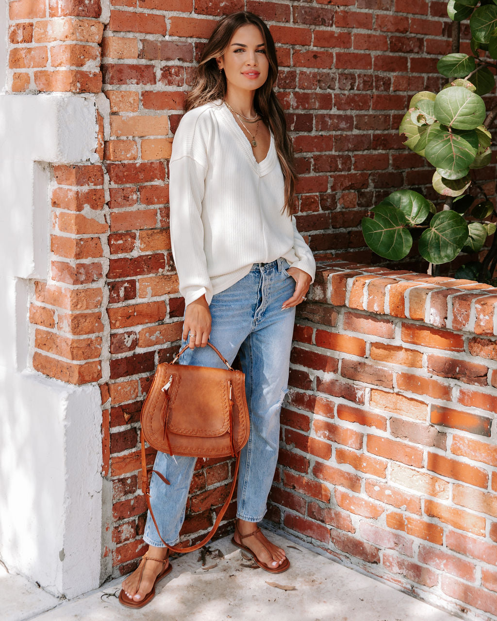 Essential V-Neck Long Sleeve Top - Cream - FINAL SALE