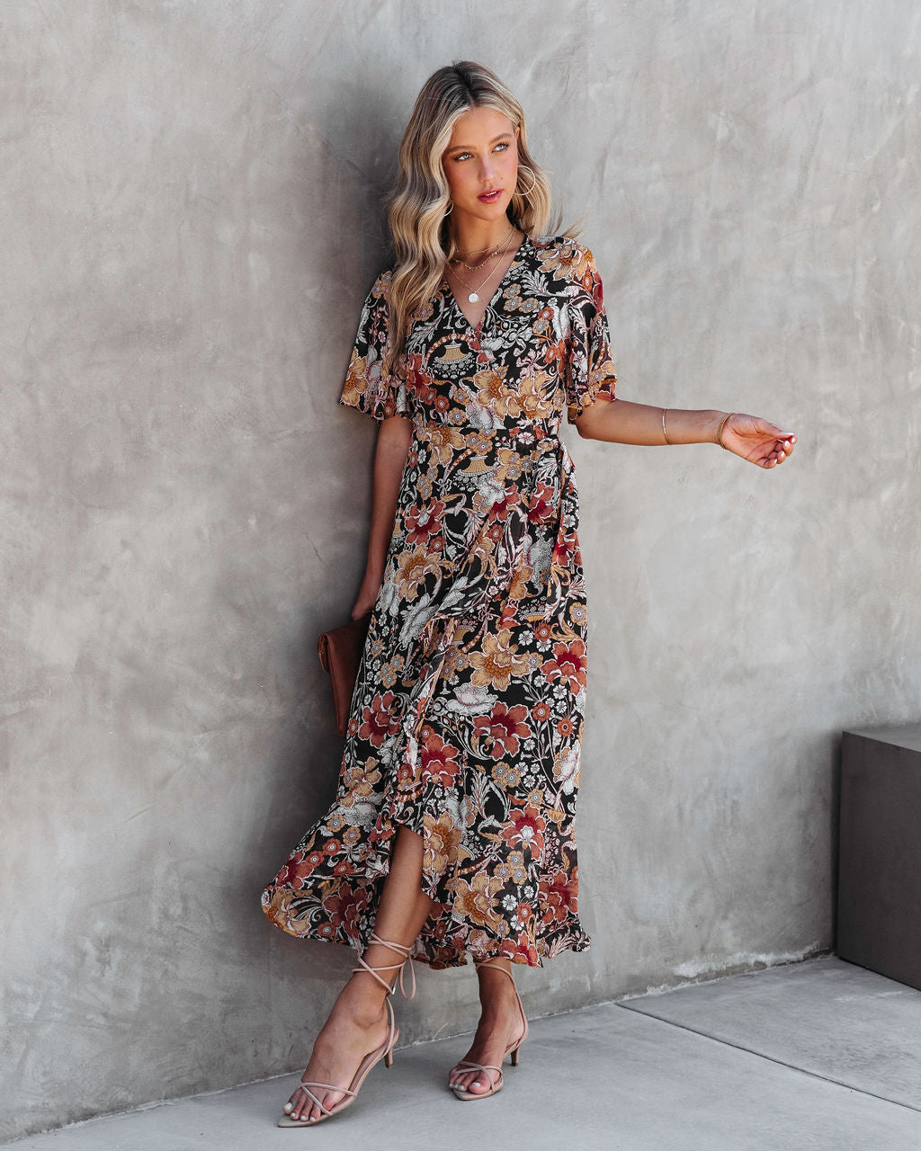 Ivanna Printed Wrap Midi Dress