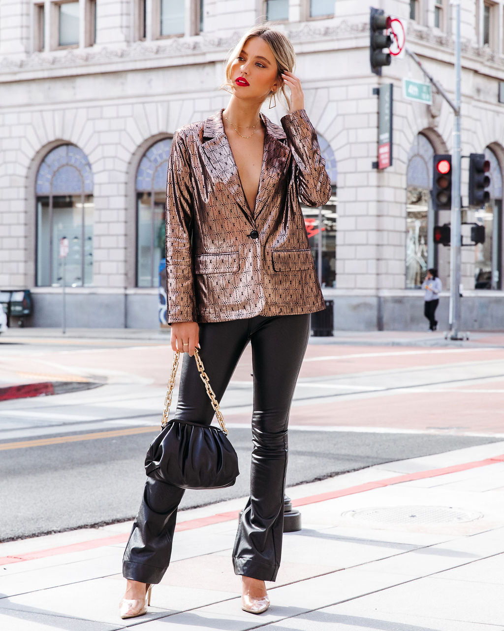 Thrill Seeker Metallic Pocketed Blazer - Bronze