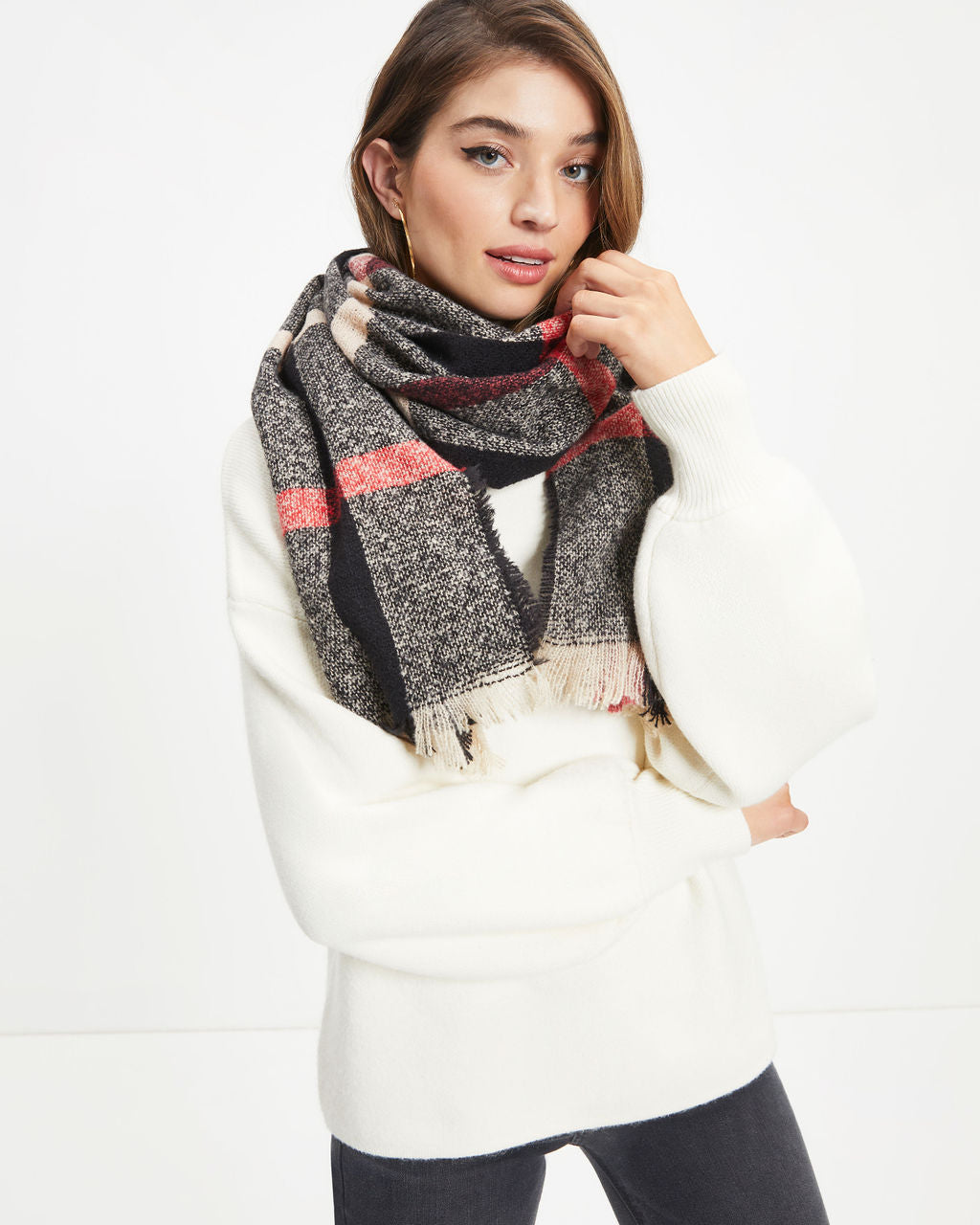 Brandon Plaid Frayed Scarf