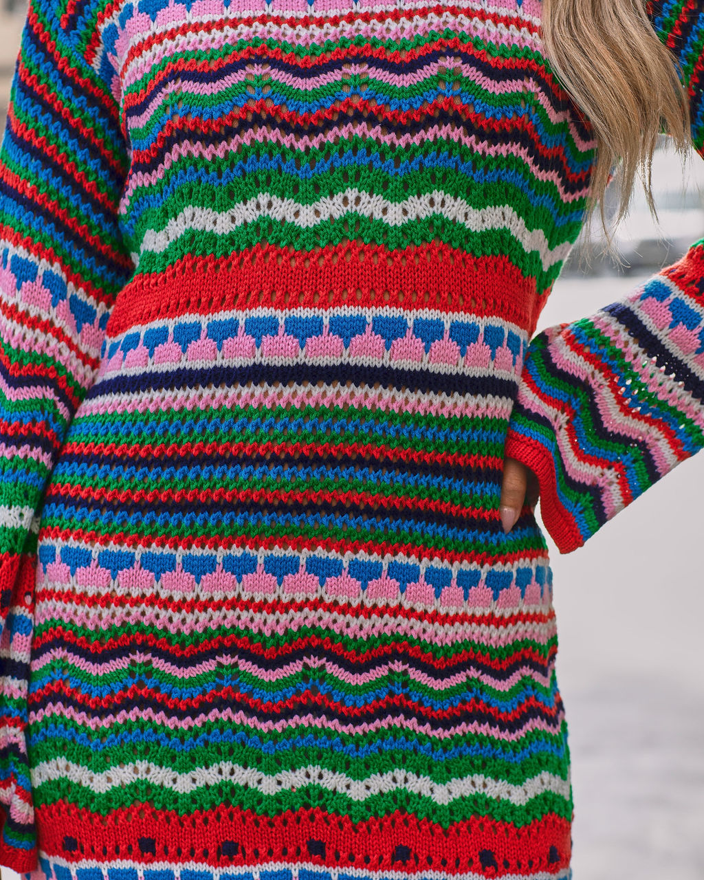 Patricia Mixed Crochet Knit Dress - Red Multi - FINAL SALE