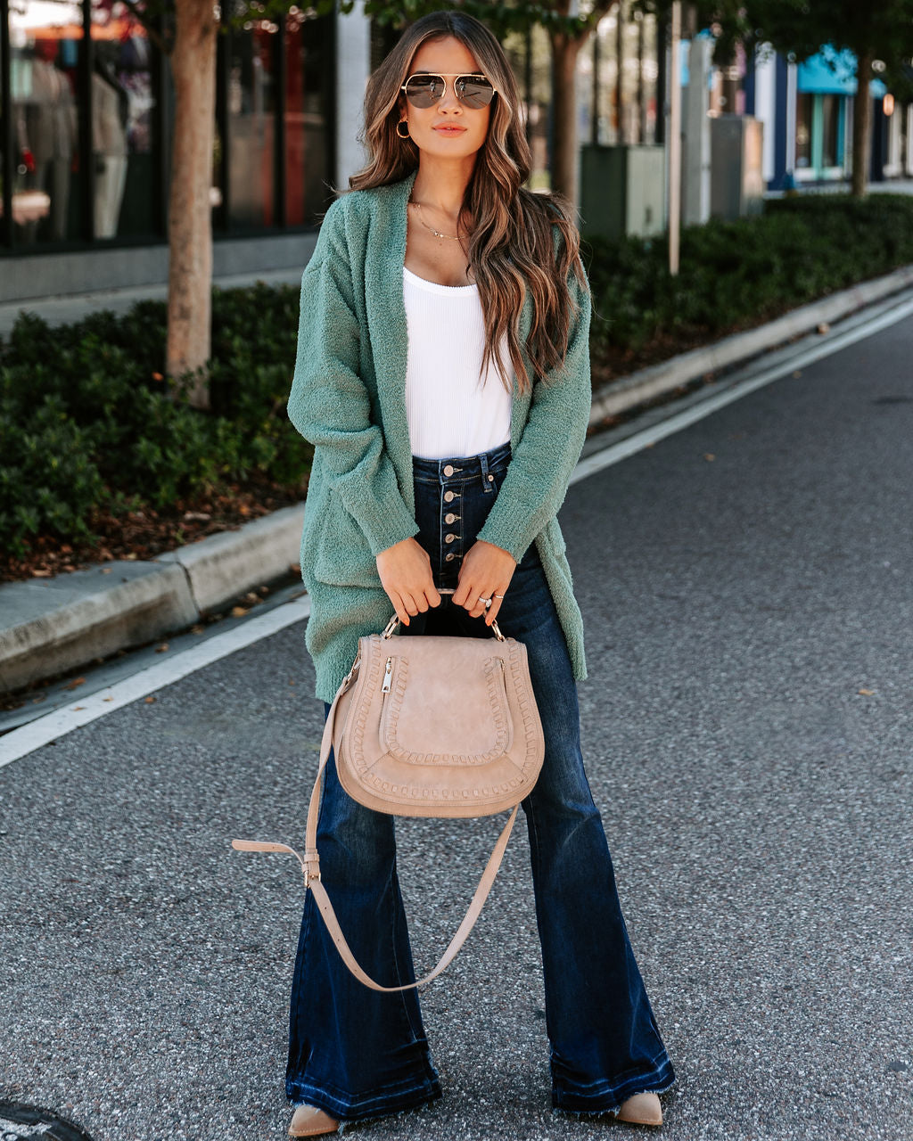 Good Lover Pocketed Chenille Cardigan - Forest Green