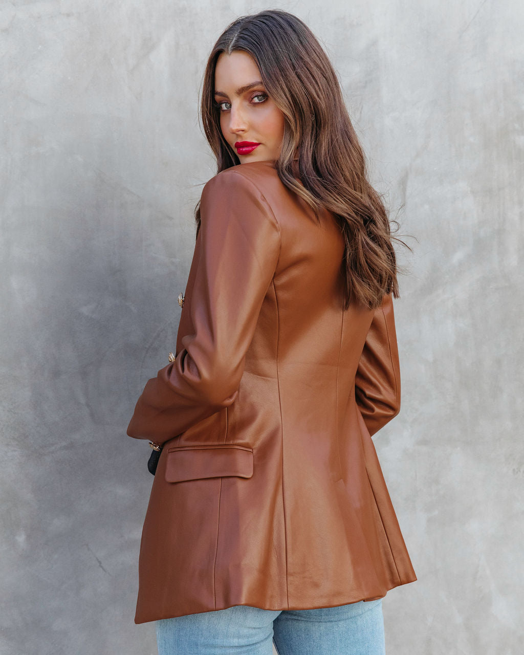 Scout Faux Leather Blazer - Chocolate