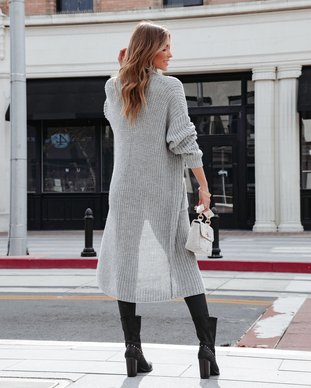 Time To Chill Pocketed Knit Cardigan - Grey