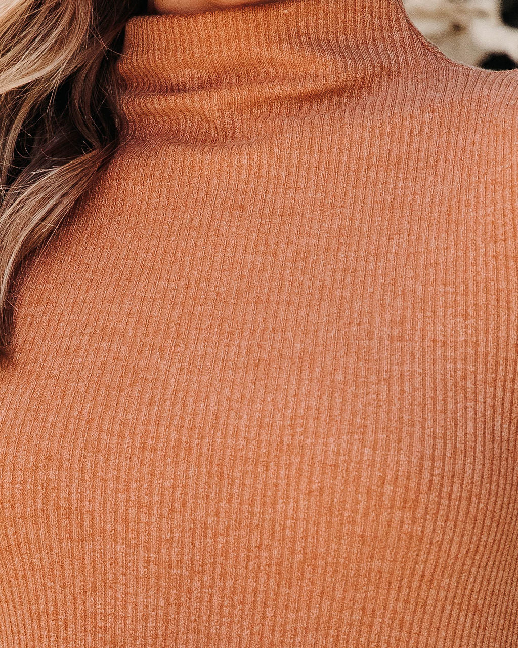 Never Average Mock Neck Ribbed Long Sleeve Top - Camel