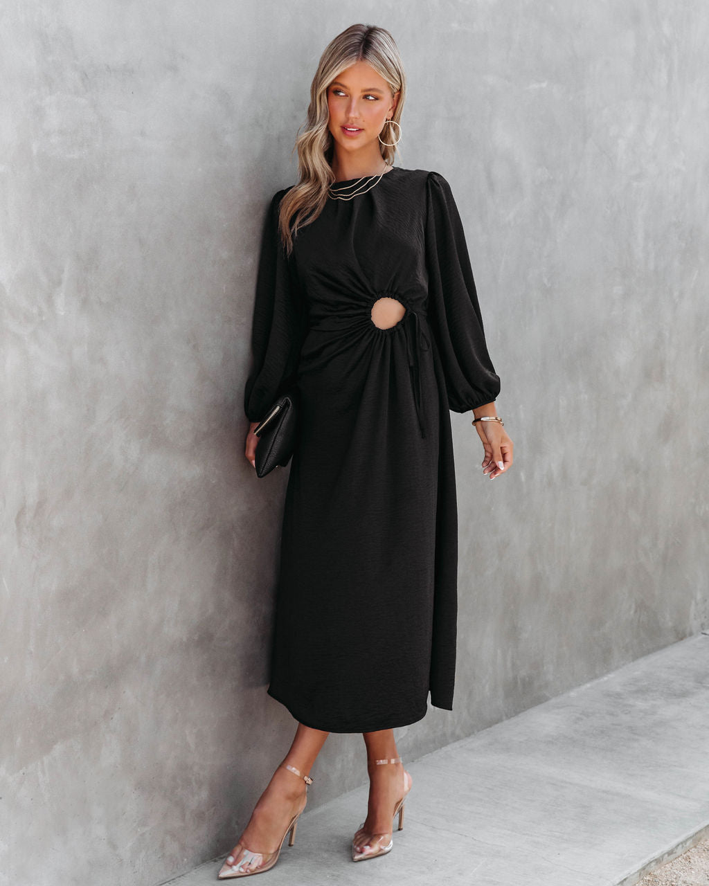 Westwood Satin Front Circle Cutout Midi Dress - Black - FINAL SALE