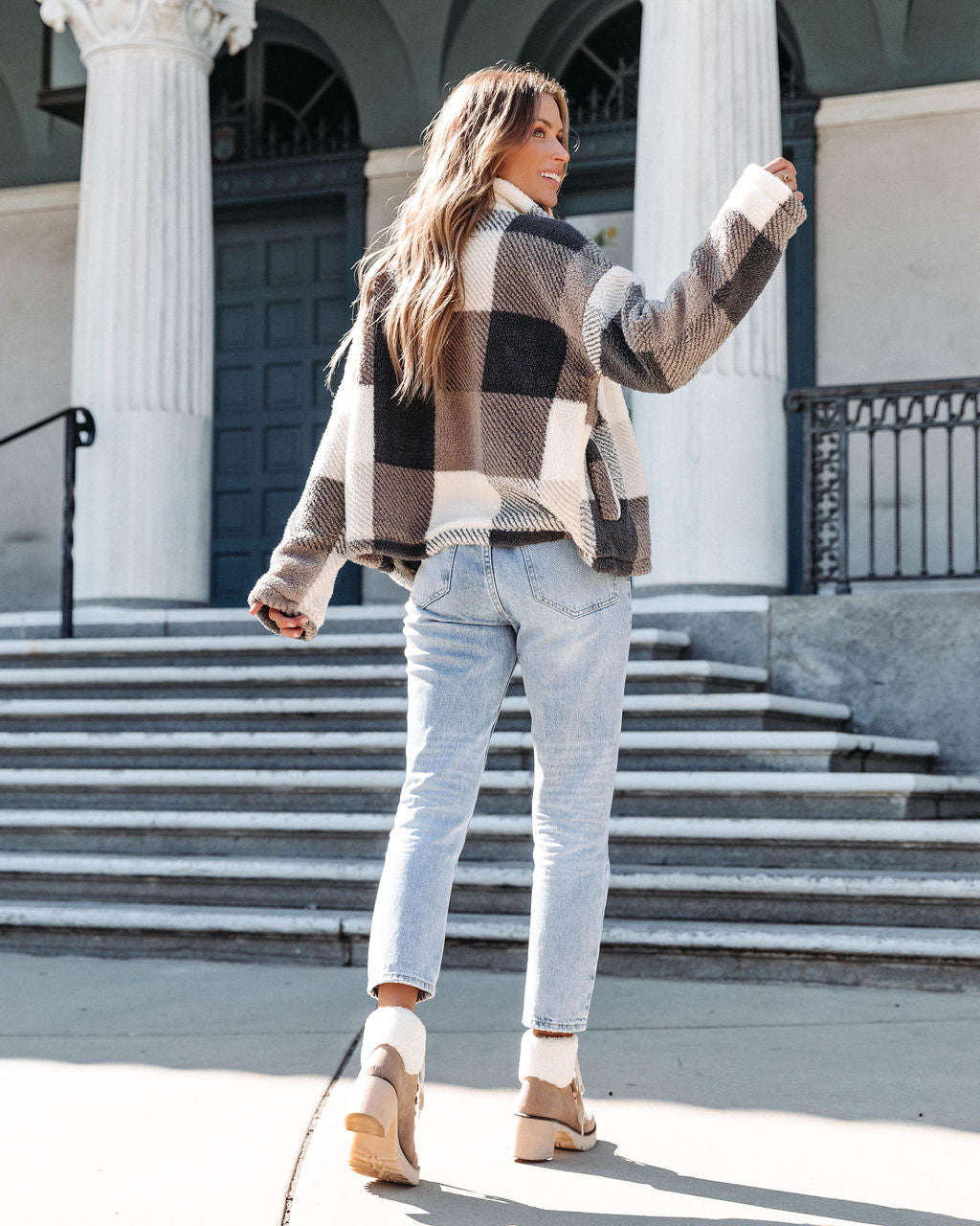 Snuggled Down Pocketed Plaid Teddy Jacket