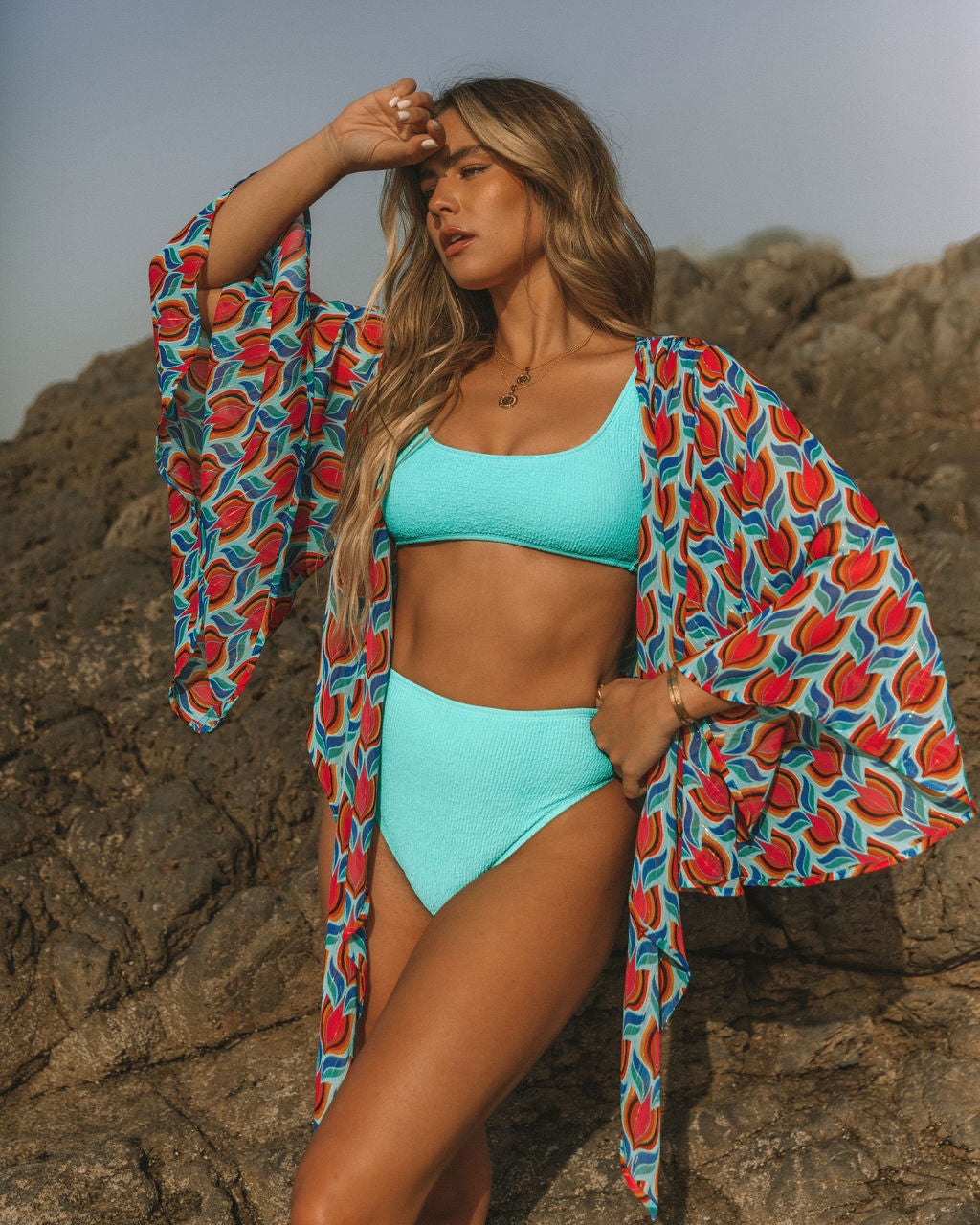 Juniper Printed Bell Sleeve Tie Front Crop Top - Multi - FINAL SALE