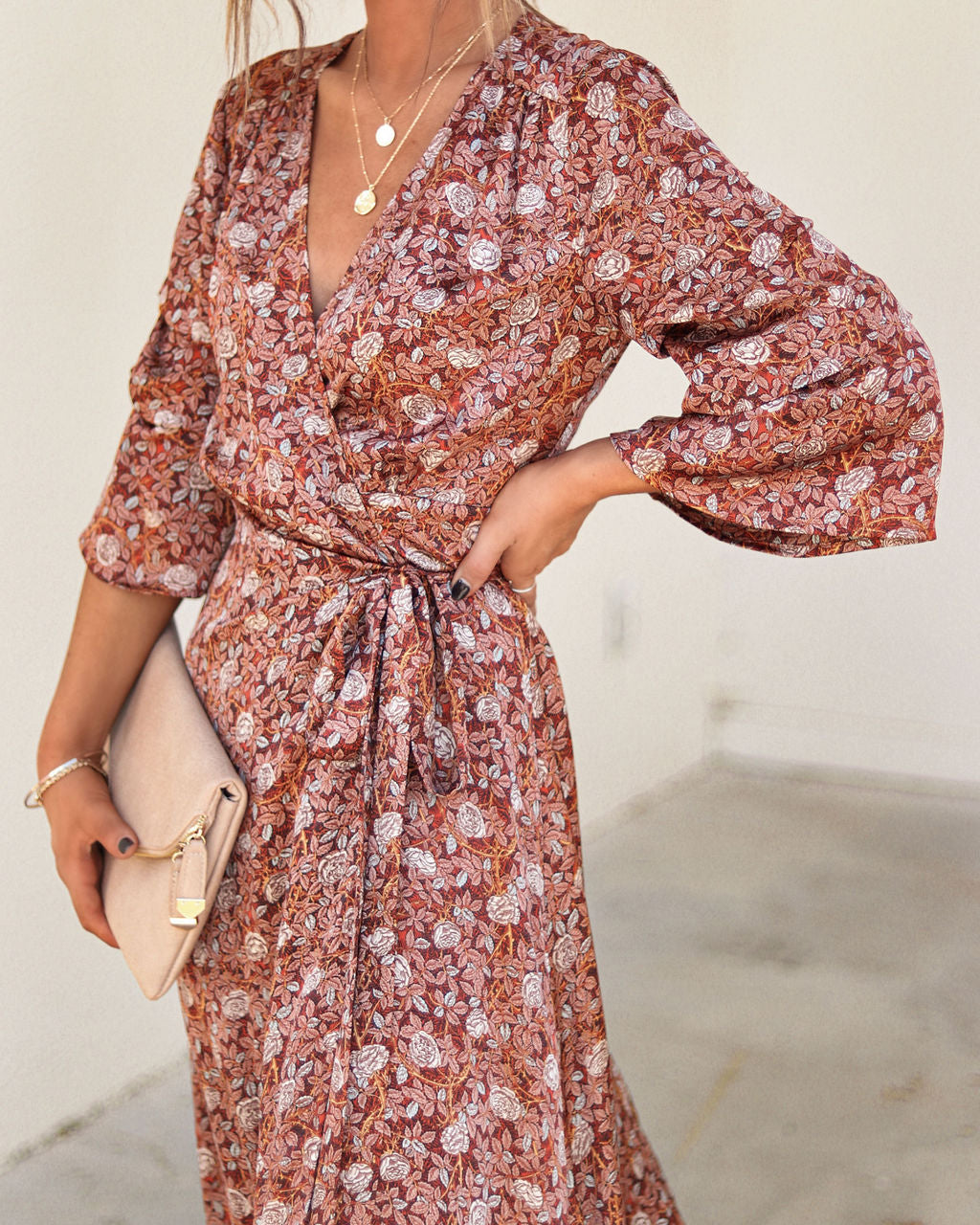 Dylann Satin Floral Wrap Maxi Dress