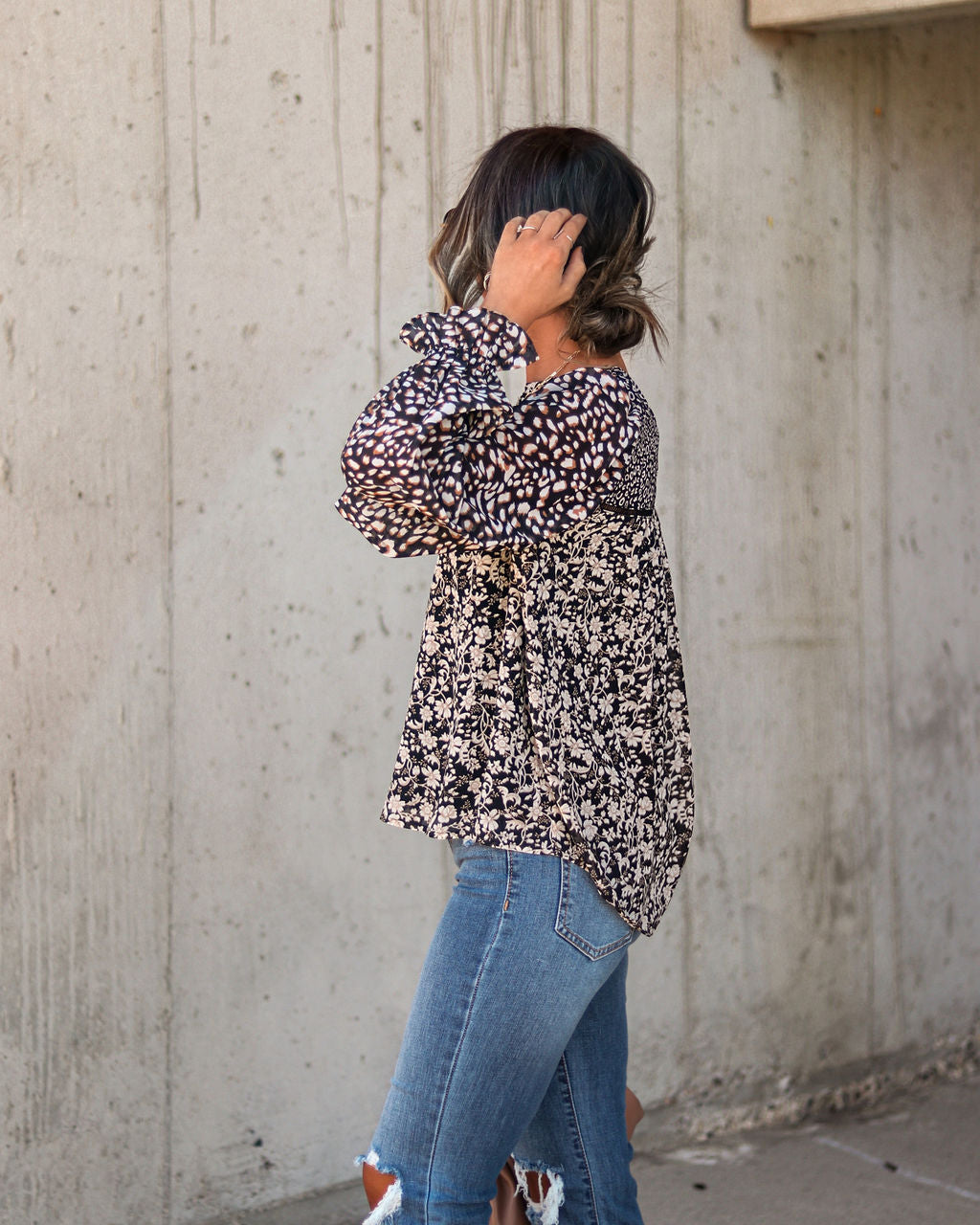 Peter Printed Chiffon Long Sleeve Top