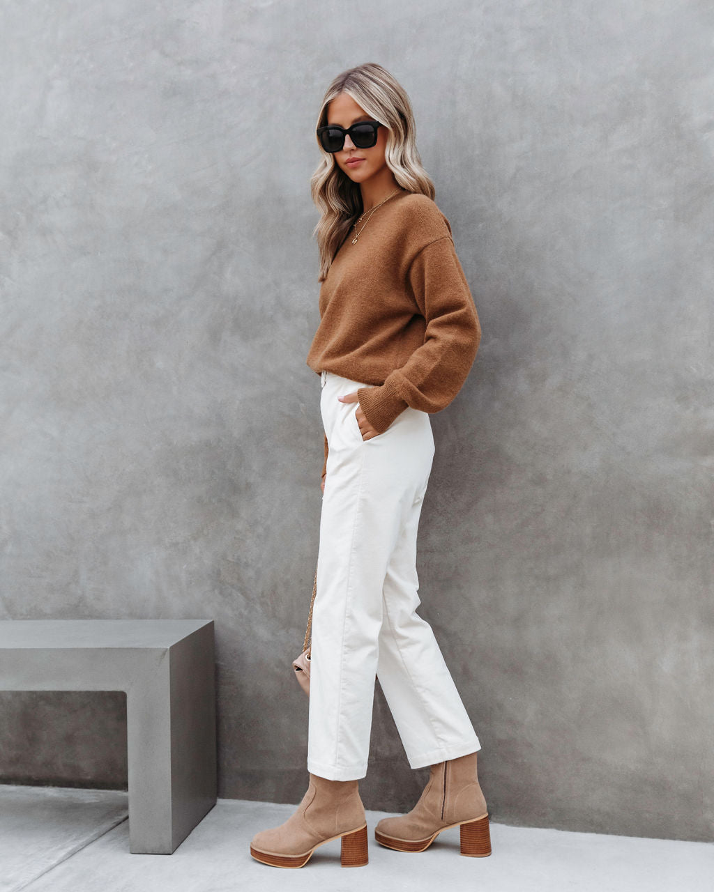 Pushing Forward Knit Pullover Sweater - Caramel