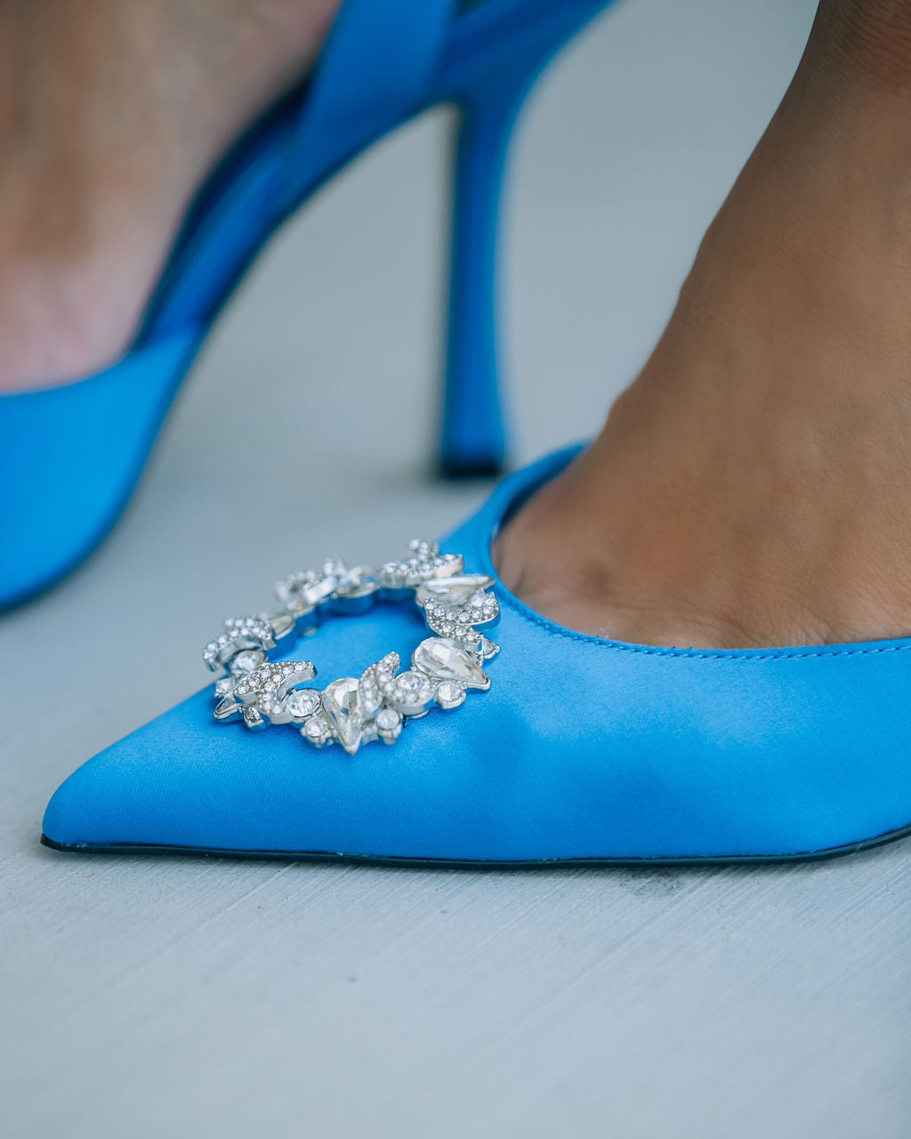 Hello Lover Satin Embellished Slingback Heel - Blue - FINAL SALE