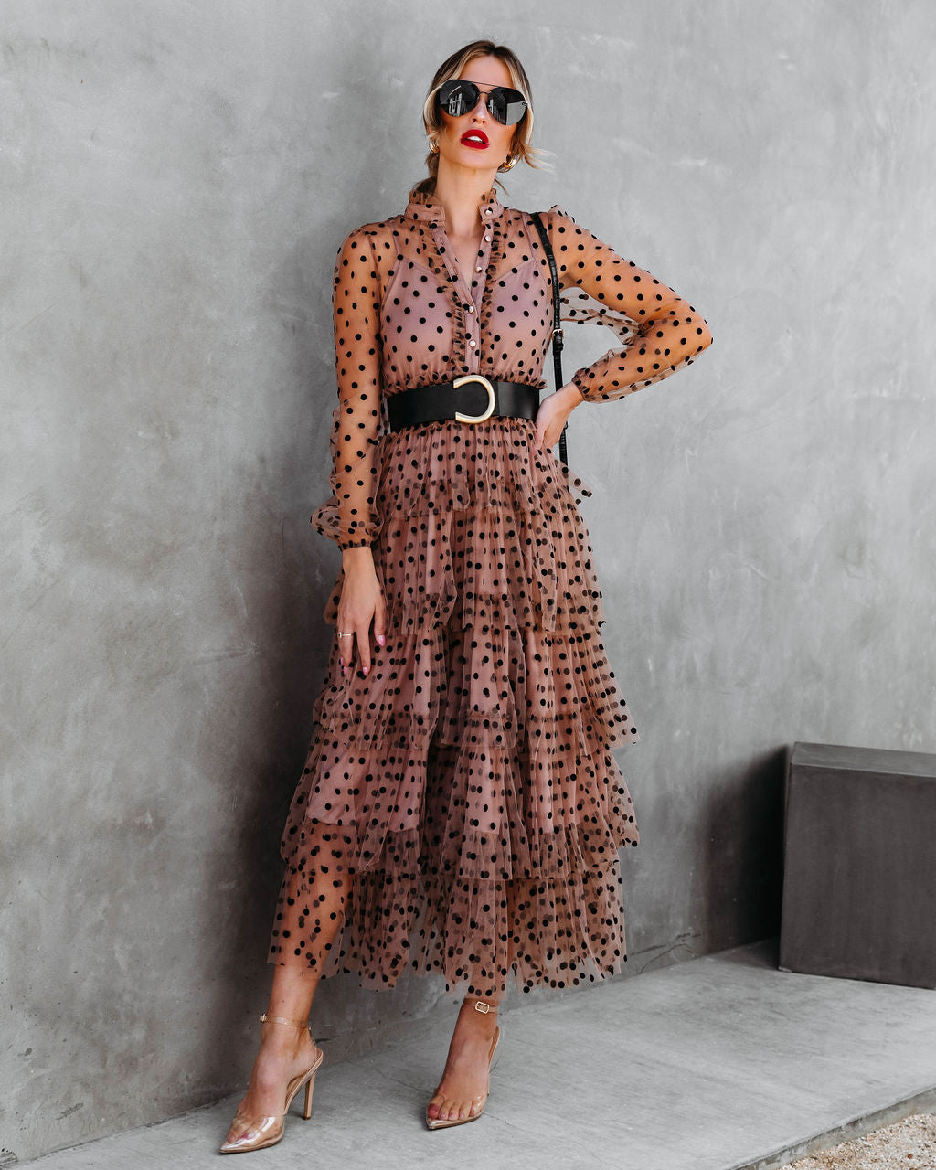 PREORDER - Ella Polka Dot Tiered Tulle Maxi Dress