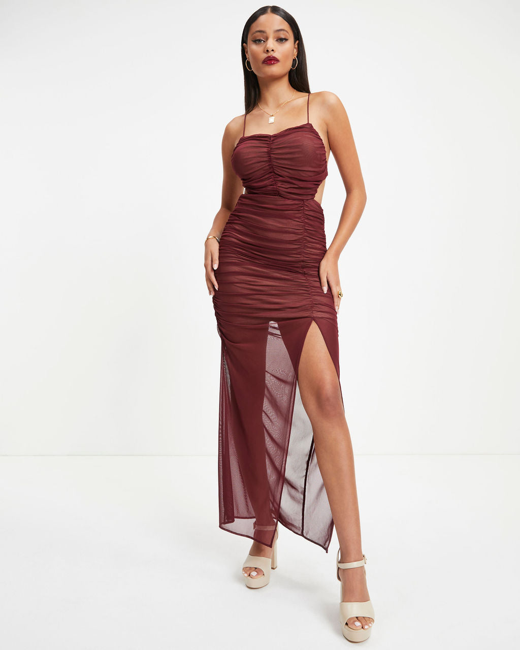Noella Ruched Maxi Dress - Burgundy - FINAL SALE