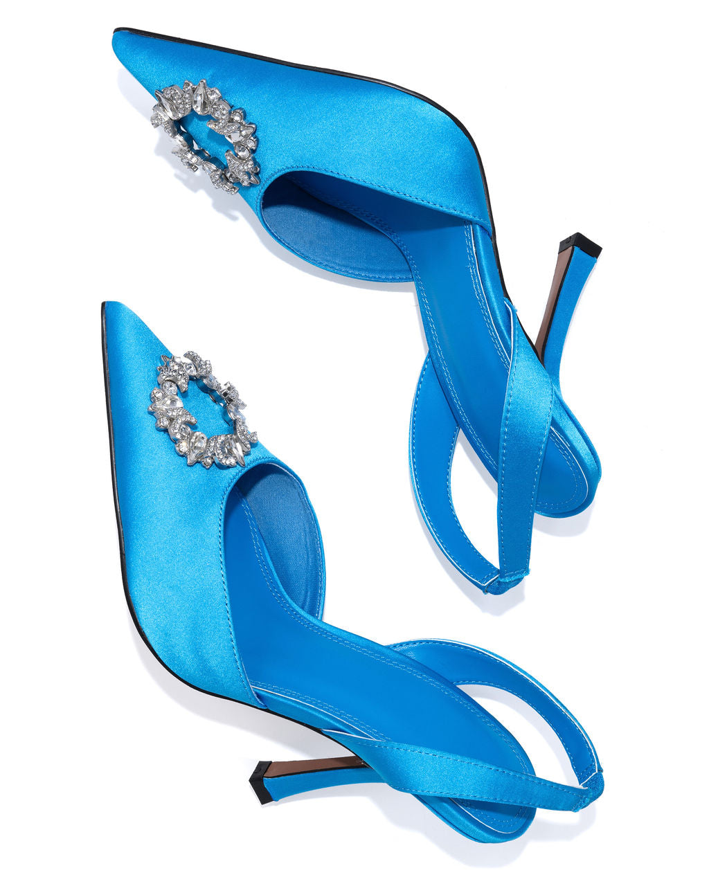 Hello Lover Satin Embellished Slingback Heel - Blue - FINAL SALE
