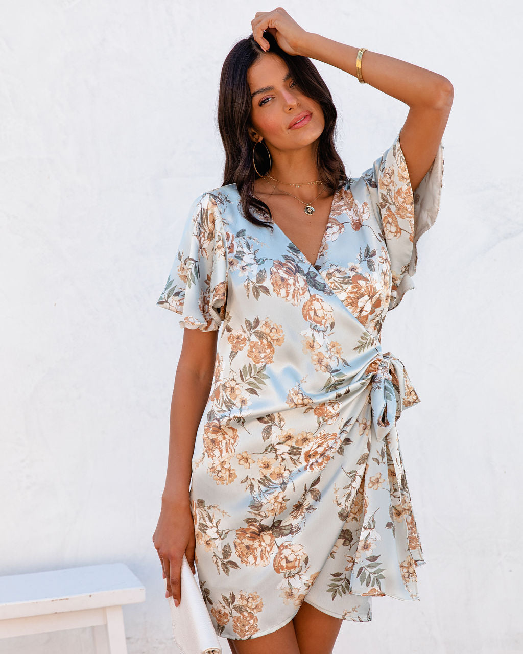 Amazing Grace Satin Floral Wrap Mini Dress - FINAL SALE