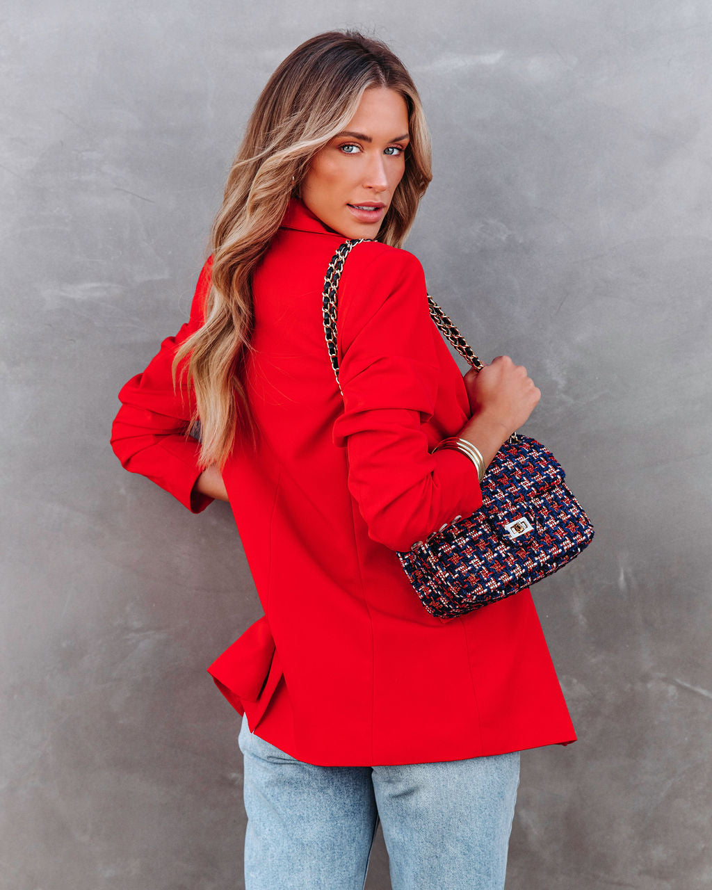 Angelita Pocketed Blazer - Red