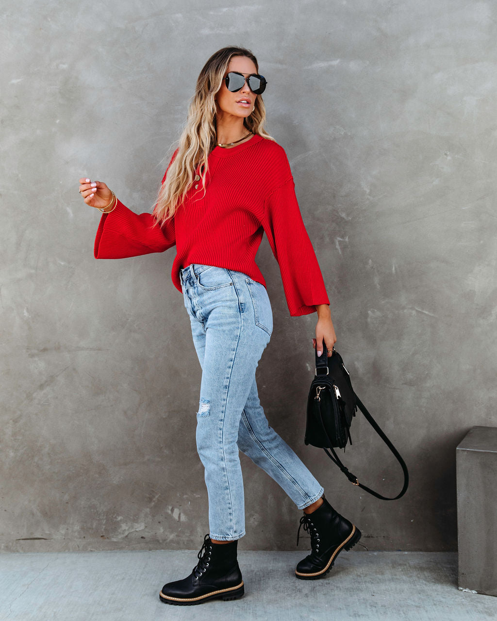 Shawn Ribbed Henley Top - Red - SALE