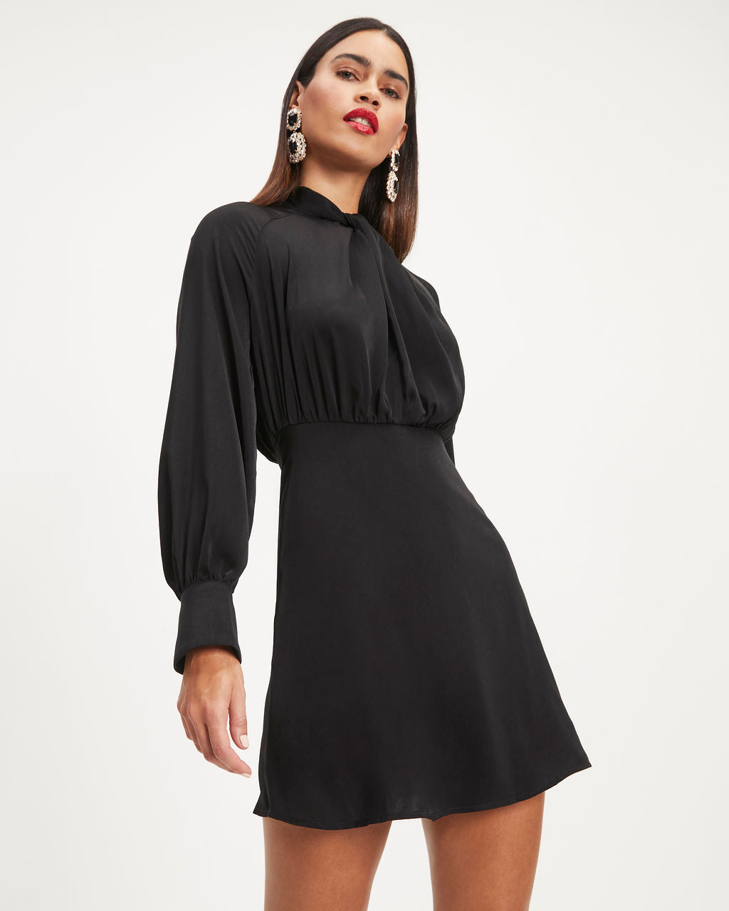 Hostess With The Mostess Twisted Long Sleeve Mini Dress - Black