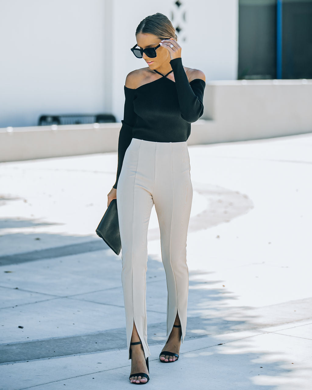 Real Crowd Pleaser Off The Shoulder Ribbed Top - Black