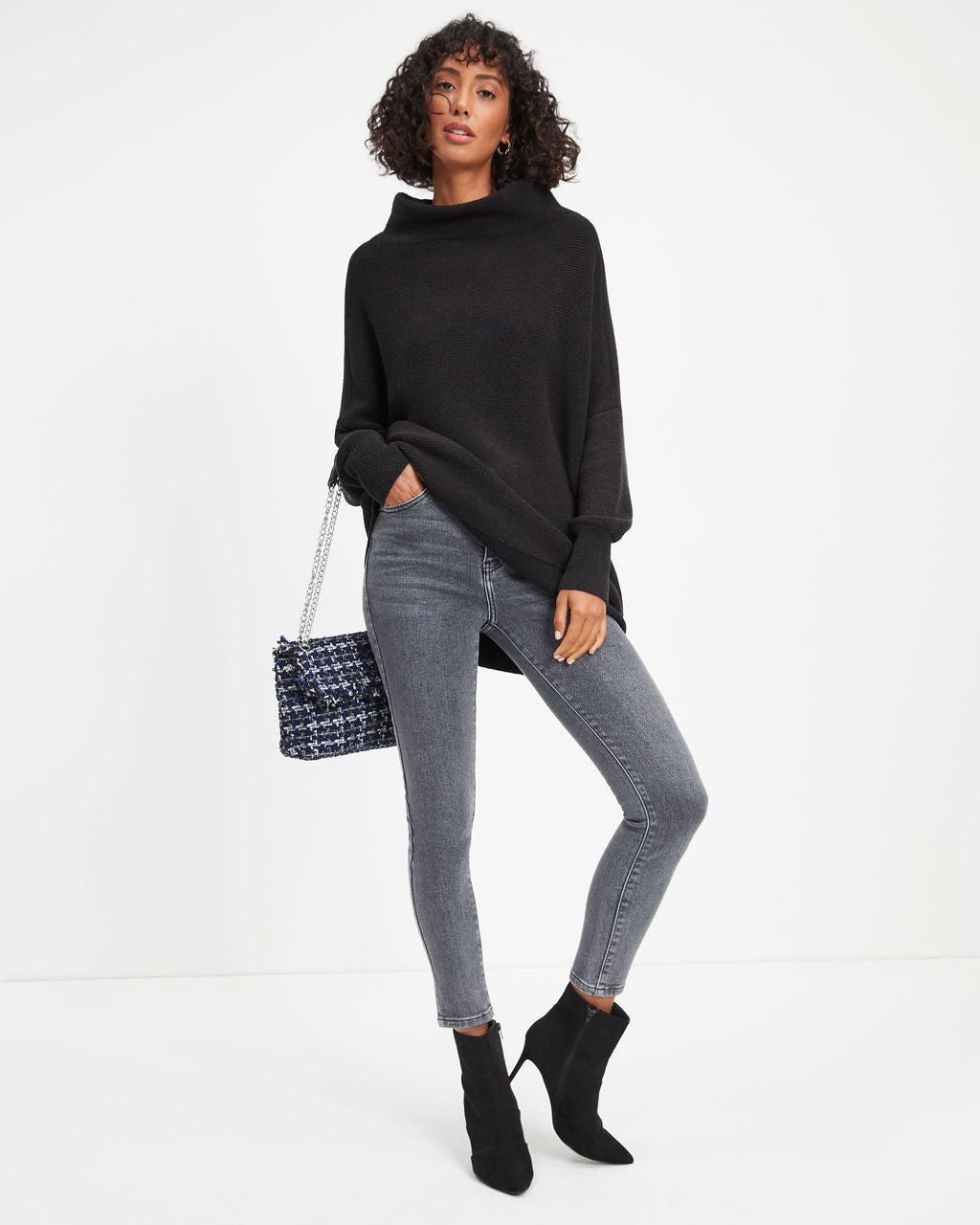 Under The Falling Leaves Knit Mock Neck Sweater - Black