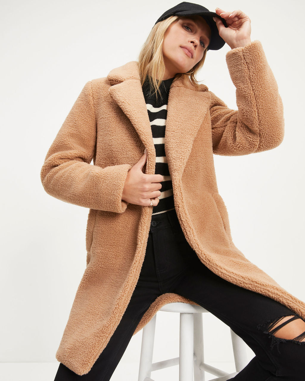 Mountain View Pocketed Teddy Coat - Camel