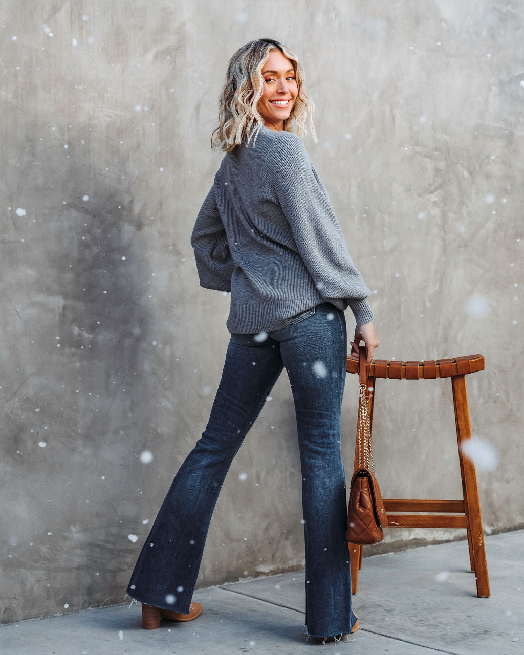 Baby It's You Knit Balloon Sleeve Pullover Sweater - Heather Grey