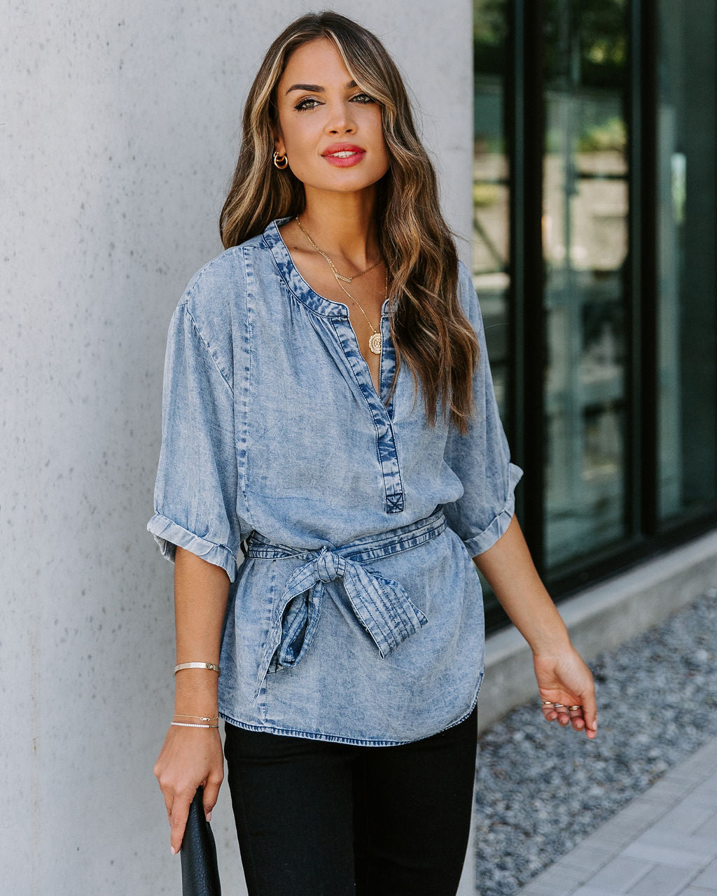 Jilly Tencel Tie Top - Washed Indigo