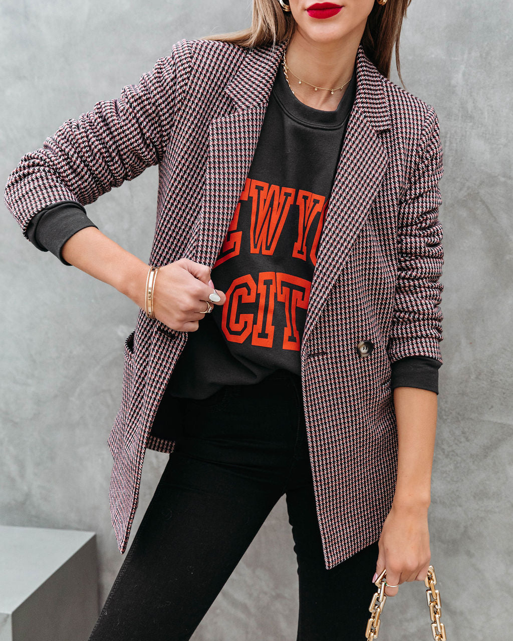 Good Catch Pocketed Checkered Blazer