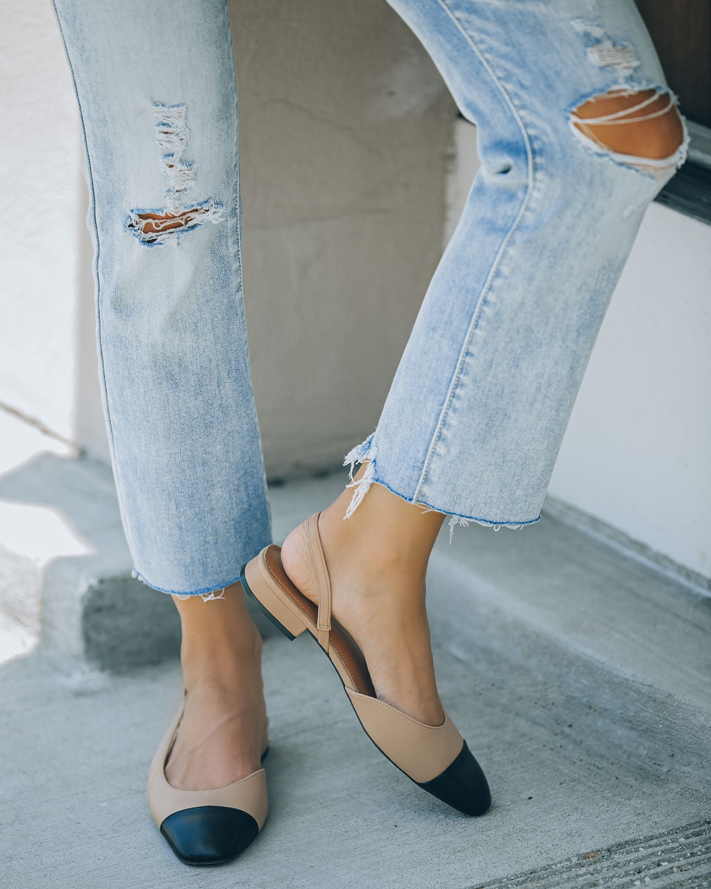 Coco Slingback Flats - Black Beige Combo