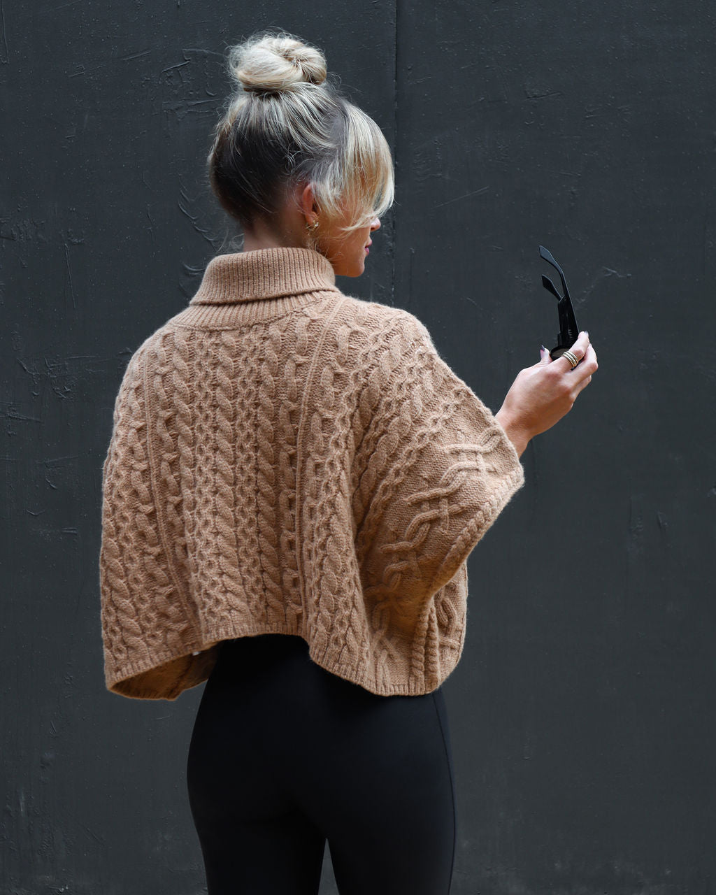 Adalynn Cable Knit Turtleneck Sweater Vest - Camel