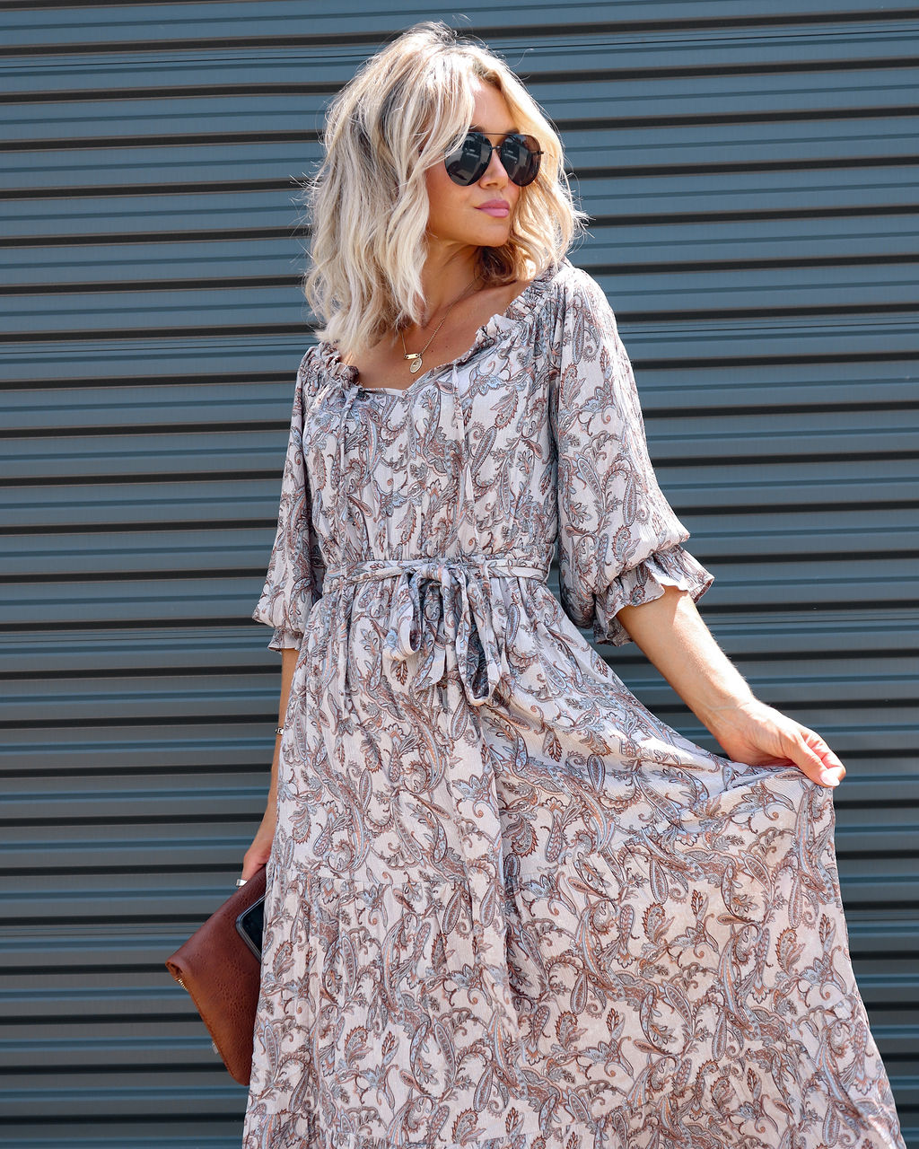 Boheme Beauty Paisley Off The Shoulder Midi Dress - FINAL SALE