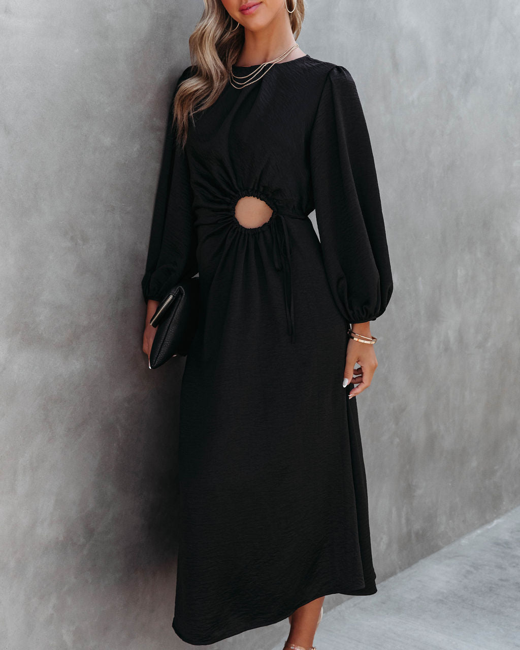 Westwood Satin Front Circle Cutout Midi Dress - Black - FINAL SALE