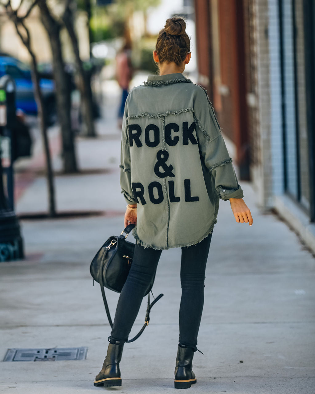 Cotton Rock & Roll Frayed Utility Jacket - Olive