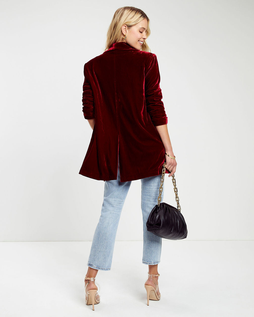 Chicest Pocketed Velvet Blazer - Ruby
