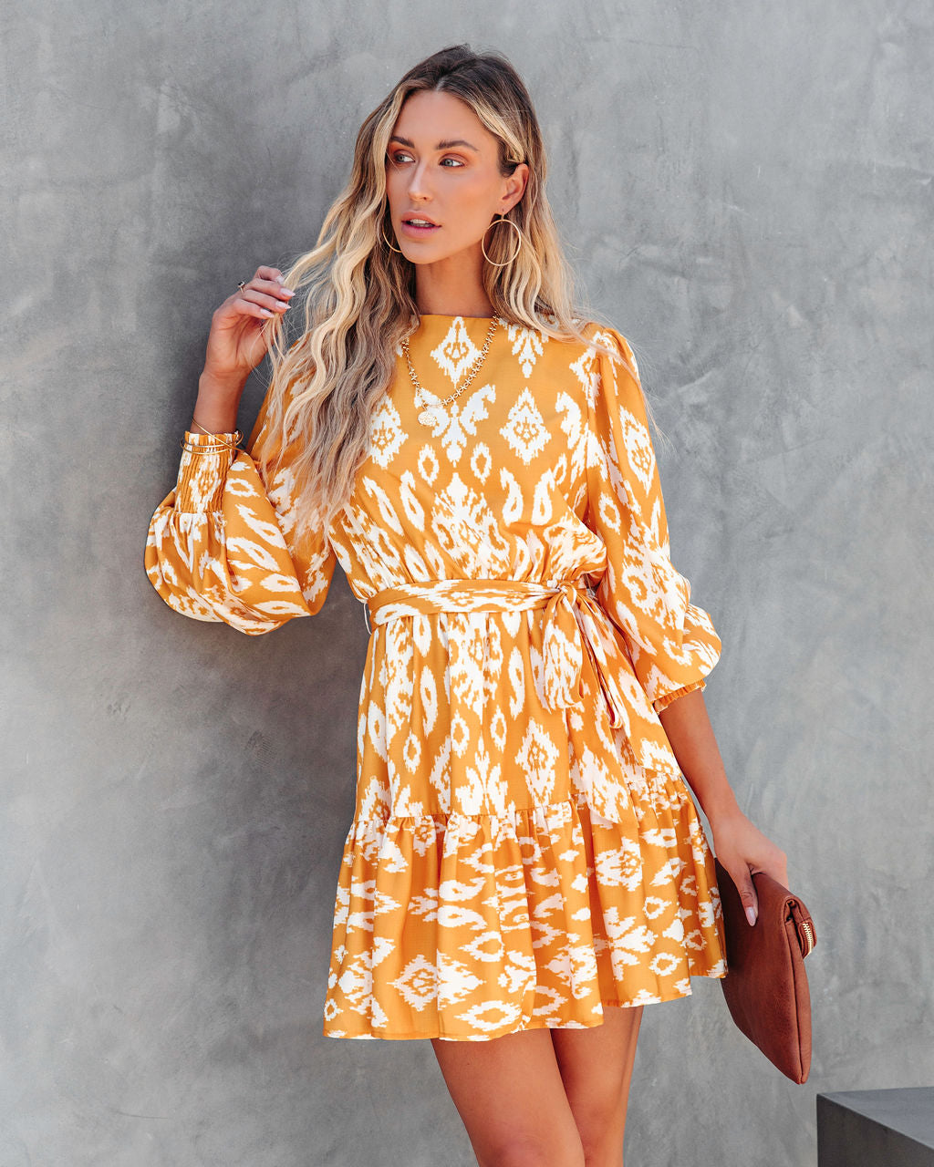 Channing Printed Woven Mini Dress - Yellow